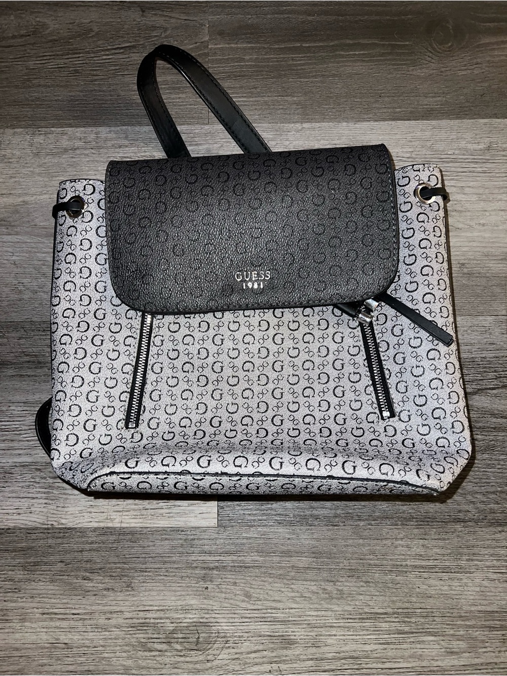GUESS Black and White Logo Backpack Tote